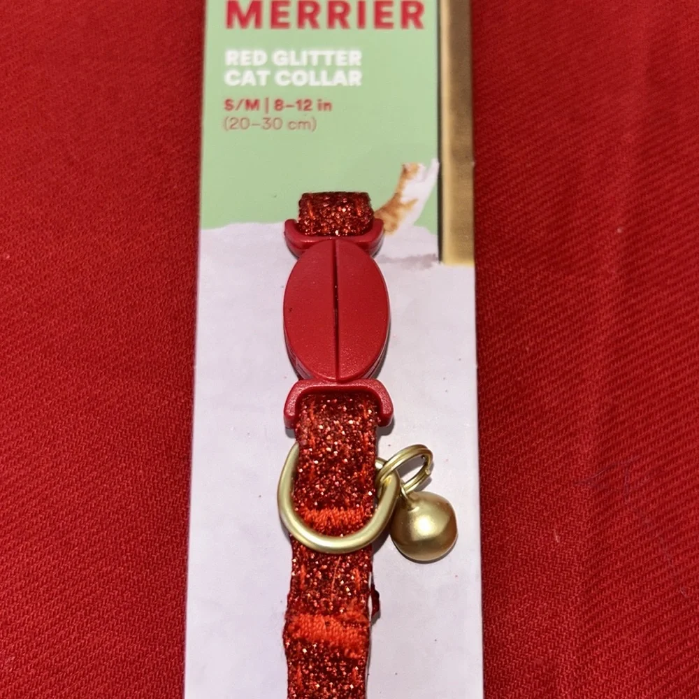Merry & Bright Peppermint Stripe/More & Merrier Red Glitter Cat Collars